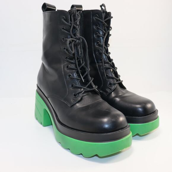 Giovana Black Platform Combat Boots with Neon Green Soles – Size 39 - Picture 1 of 6